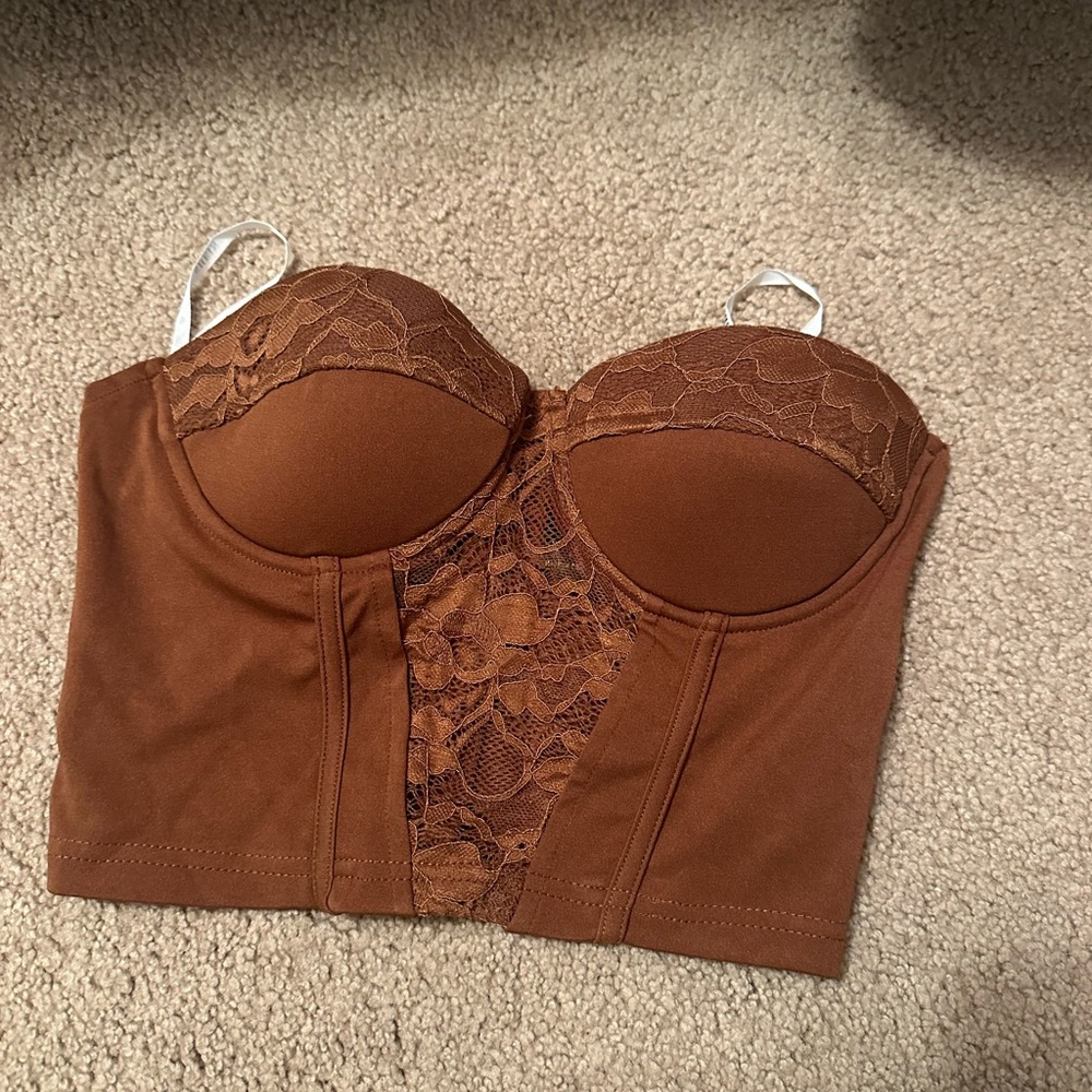 Brown lace corset crop top